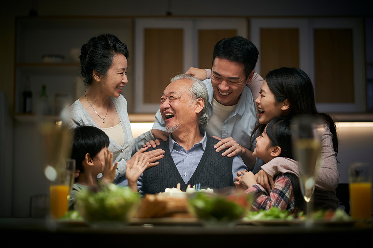 Chinese American senior with family